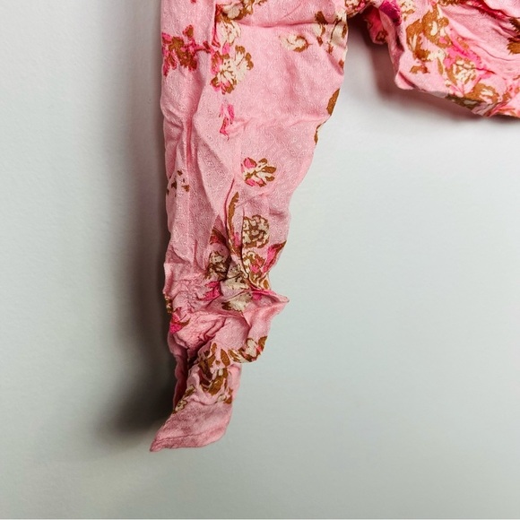 Free People NWT Floral Hilary Puff Sleeve Square Neck Top Pink Small OB1569574 - Picture 6 of 11
